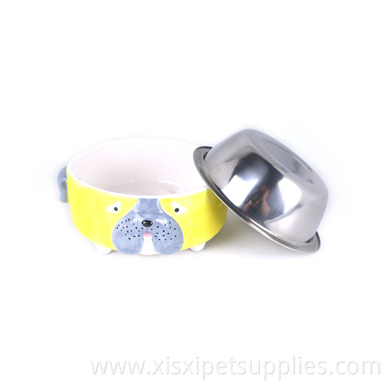 Pet Supplier OEM ODM Ceramic Holder Metal Pet Feeding Dog Bowl